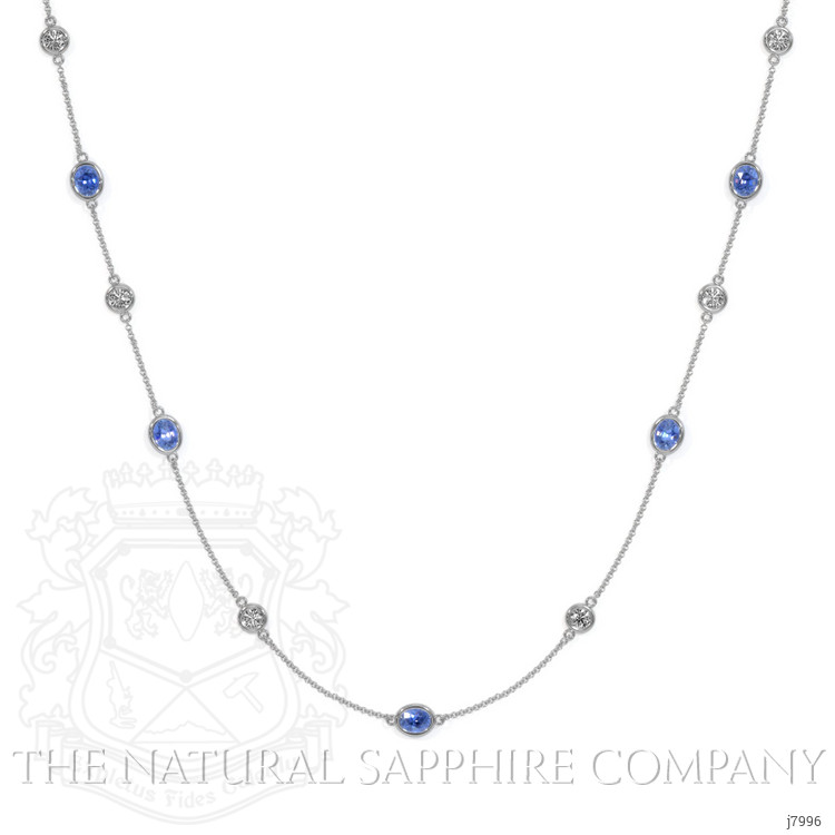 1.50 Ct. Blue Sapphire and White Sapphire Accent Stones Necklace, 18K White Gold