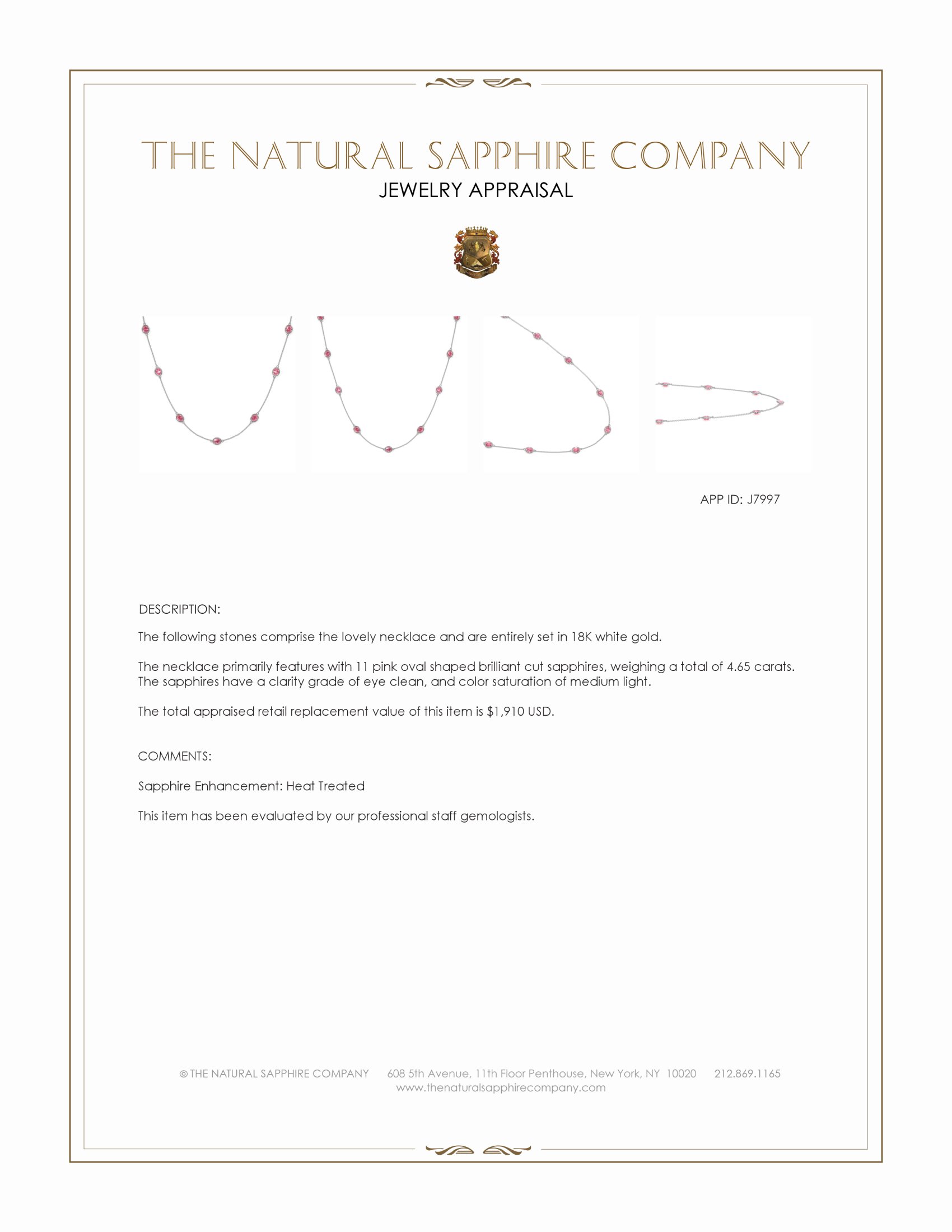 4.65 Ct. Pink Sapphire Accent Stones Necklace, 18K White Gold