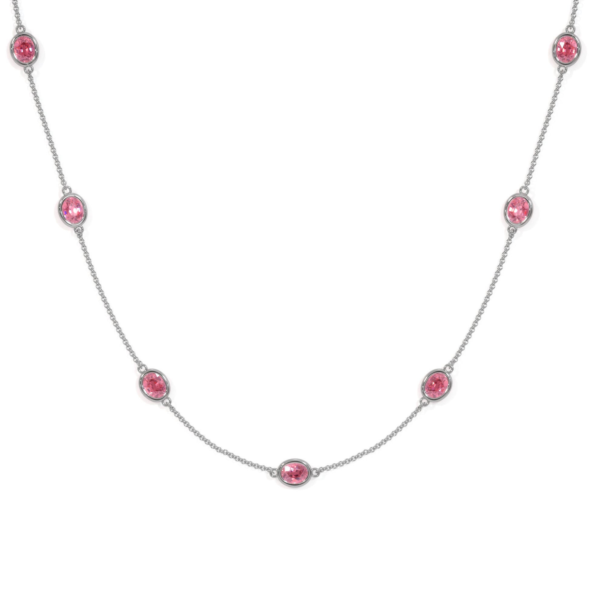 Pink Sapphire Accent Stones Necklace - Oval 4.65 Ct. - 18K White
