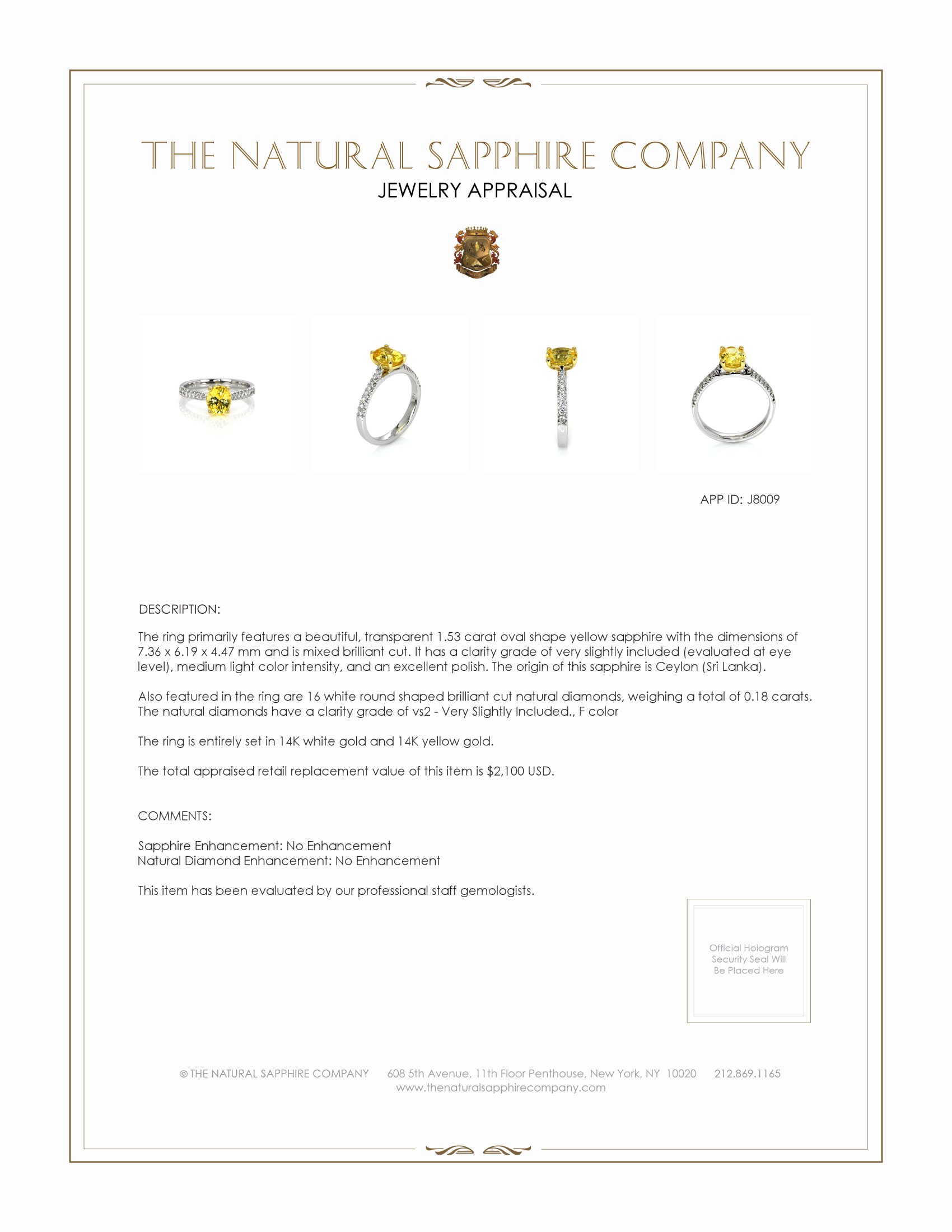 1.53 Ct. Yellow Sapphire and Natural Diamond Pave Ring, 14K White & Yellow