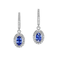 0.55&nbsp;Ct.Tw.Total Carat Weight Blue Sapphire and Natural Diamond Pave Earrings, 14K White Gold Video