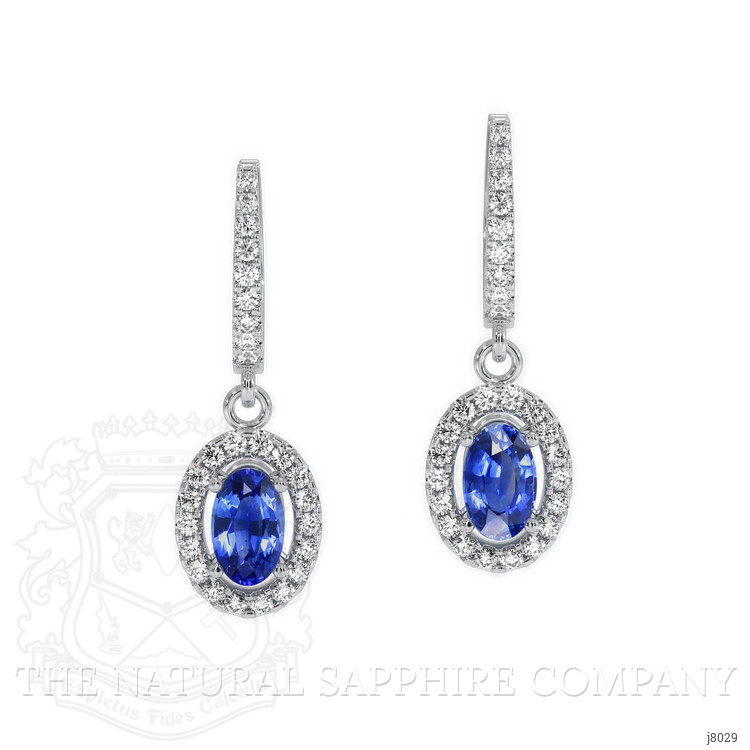 0.55 Ct.Tw. Blue Sapphire and Natural Diamond Pave Earrings, 14K White Gold