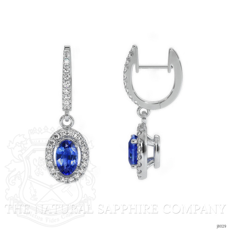 0.55 Ct.Tw. Blue Sapphire and Natural Diamond Pave Earrings, 14K White Gold