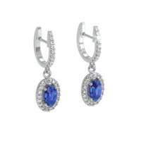 0.55&nbsp;Ct.Tw.Total Carat Weight Blue Sapphire and Natural Diamond Pave Earrings, 14K White Gold Image