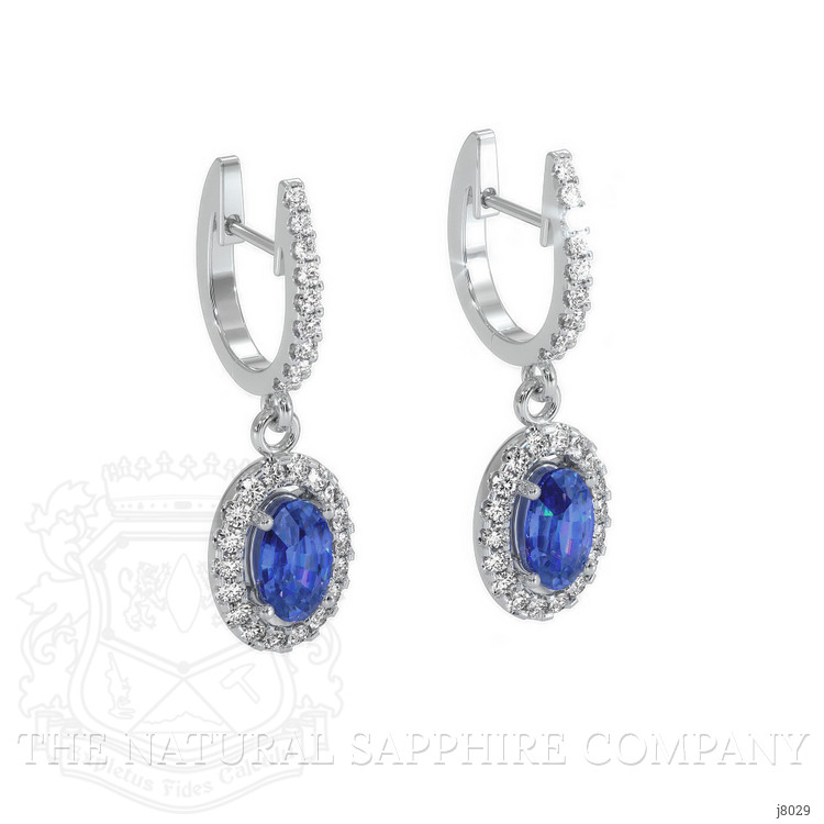 0.55 Ct.Tw. Blue Sapphire and Natural Diamond Pave Earrings, 14K White Gold