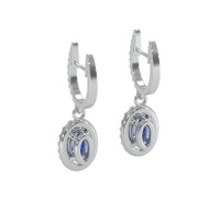 0.55&nbsp;Ct.Tw.Total Carat Weight Blue Sapphire and Natural Diamond Pave Earrings, 14K White Gold Image
