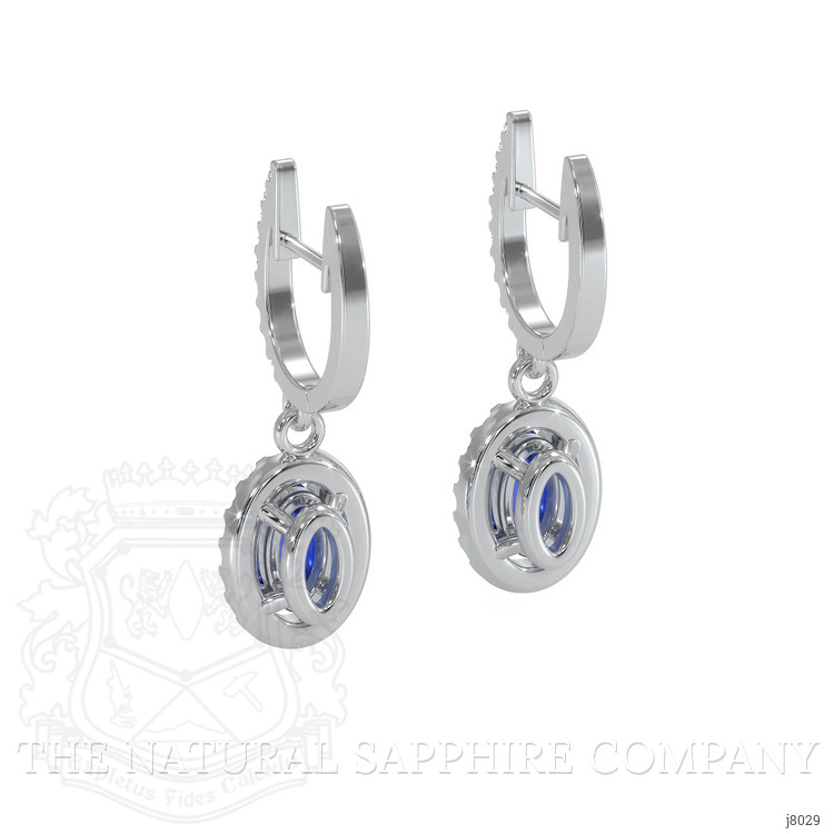 0.55 Ct.Tw. Blue Sapphire and Natural Diamond Pave Earrings, 14K White Gold