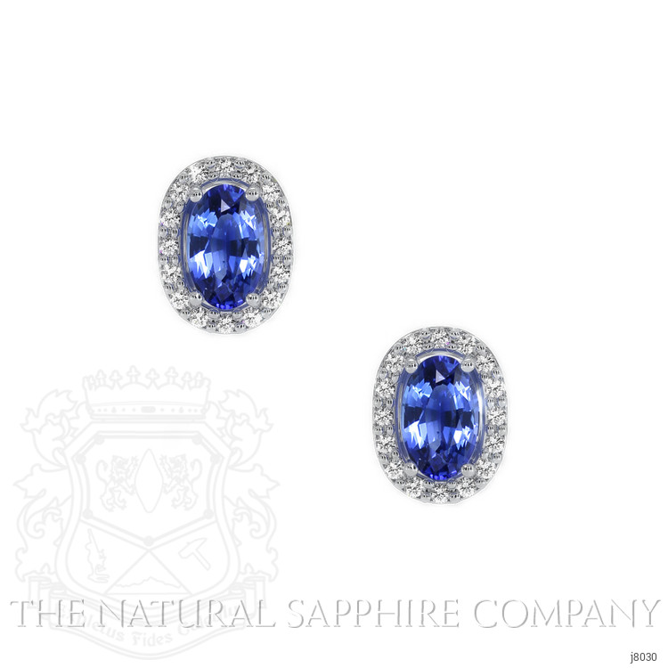 0.55 Ct.Tw. Blue Sapphire and Natural Diamond Pave Earrings, 14K White Gold