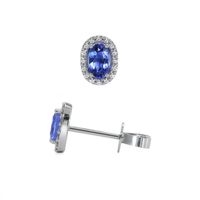 0.55 Ct.Tw.Total Carat Weight Blue Sapphire and Natural Diamond Pave Earrings, 14K White Gold Image