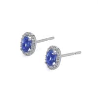 0.55 Ct.Tw.Total Carat Weight Blue Sapphire and Natural Diamond Pave Earrings, 14K White Gold Image