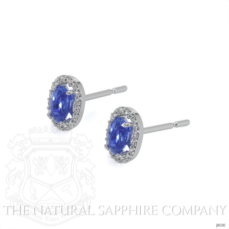 0.55 Ct.Tw. Blue Sapphire and Natural Diamond Pave Earrings, 14K White Gold