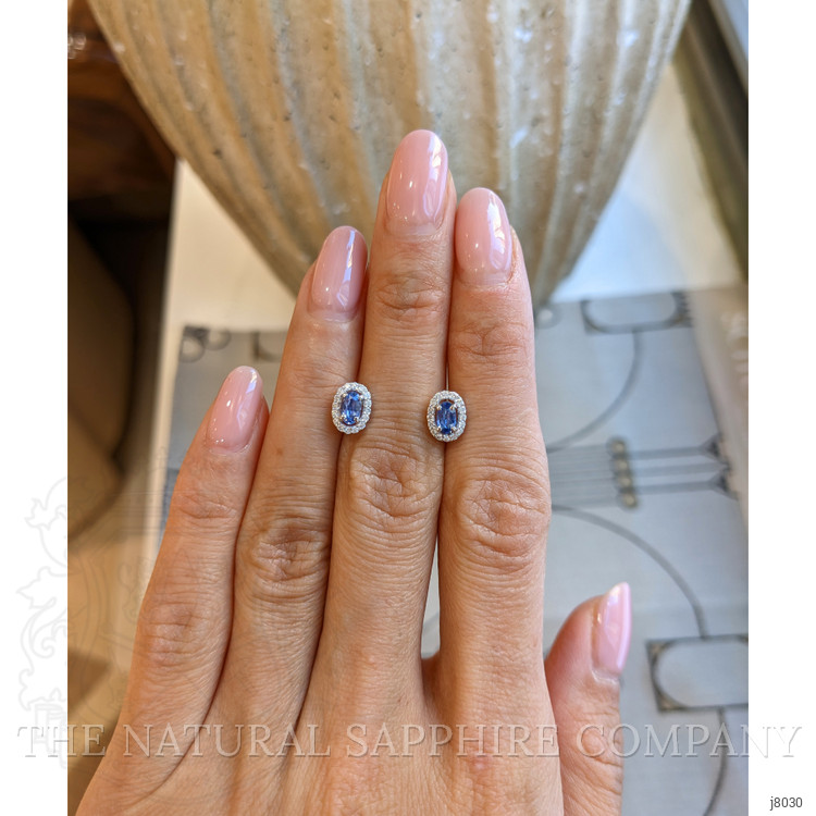 0.55 Ct.Tw. Blue Sapphire and Natural Diamond Pave Earrings, 14K White Gold