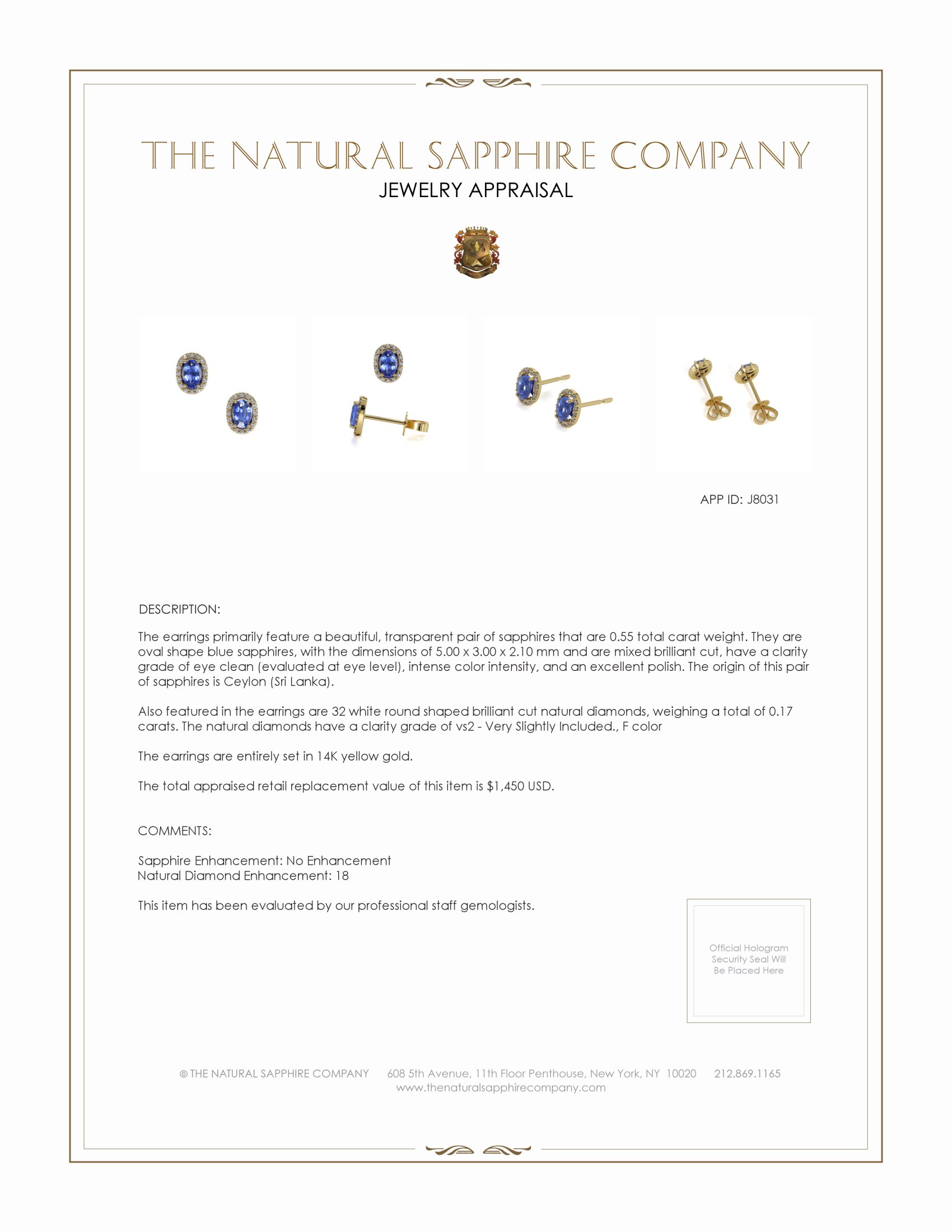 0.55 Ct.Tw. Blue Sapphire and Natural Diamond Pave Earrings, 14K Yellow Gold