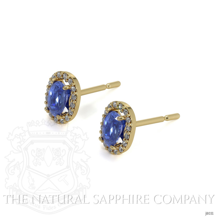 0.55 Ct.Tw. Blue Sapphire and Natural Diamond Pave Earrings, 14K Yellow Gold