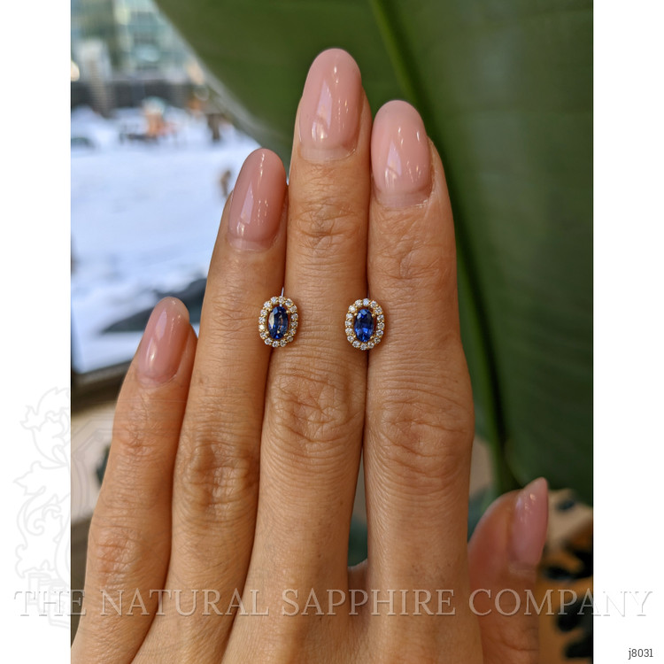 0.55 Ct.Tw. Blue Sapphire and Natural Diamond Pave Earrings, 14K Yellow Gold