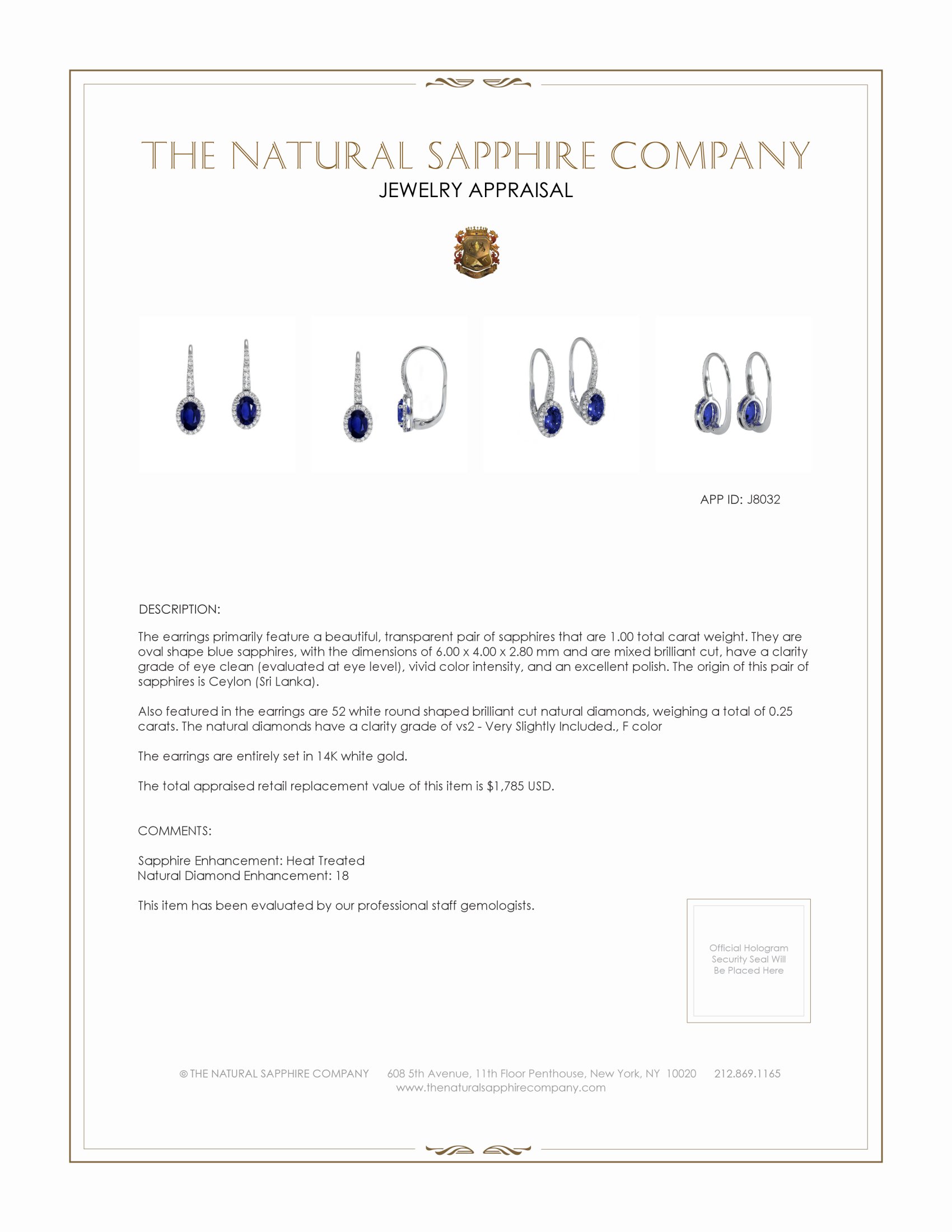 1.00 Ct.Tw. Blue Sapphire and Natural Diamond Pave Earrings, 14K White Gold
