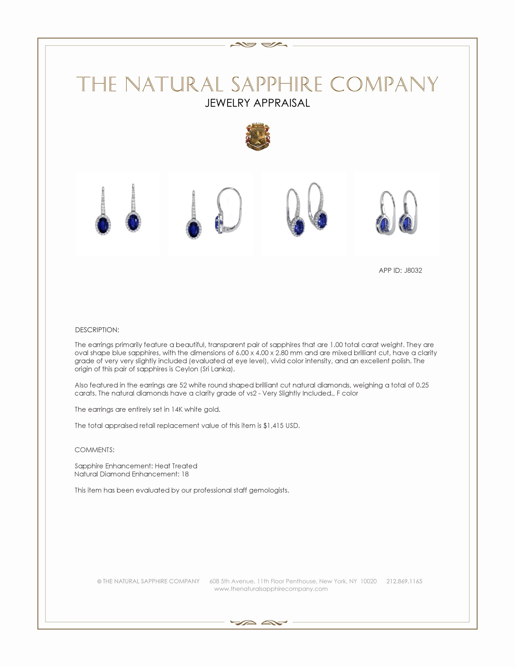 1.00 Ct.Tw. Blue Sapphire and Natural Diamond Pave Earrings, 14K White Gold