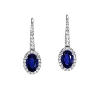 1.00&nbsp;Ct.Tw.Total Carat Weight Blue Sapphire and Natural Diamond Pave Earrings, 14K White Gold Video
