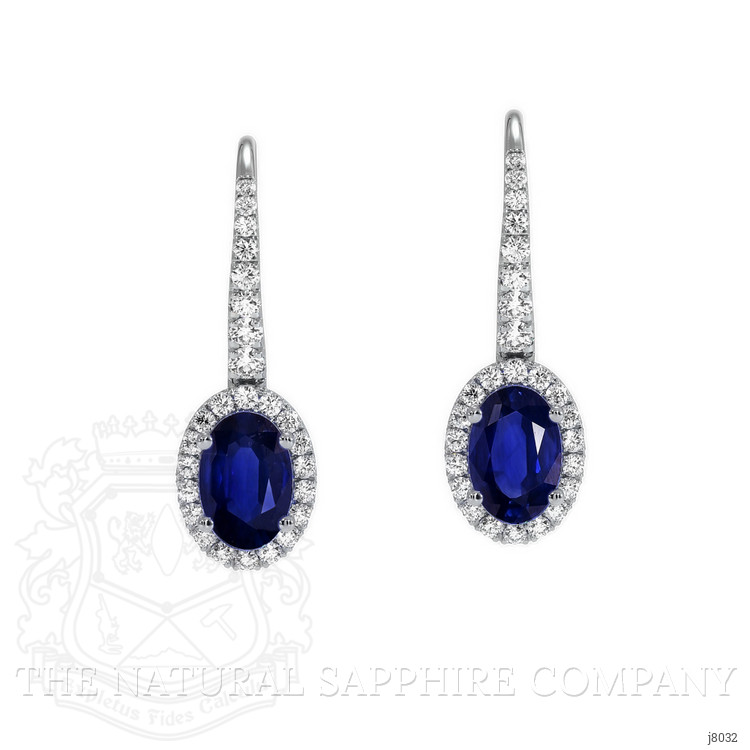 1.00 Ct.Tw. Blue Sapphire and Natural Diamond Pave Earrings, 14K White Gold