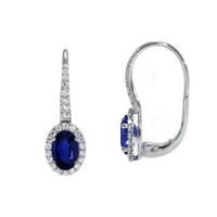 1.00&nbsp;Ct.Tw.Total Carat Weight Blue Sapphire and Natural Diamond Pave Earrings, 14K White Gold Image