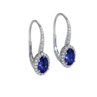 1.00&nbsp;Ct.Tw.Total Carat Weight Blue Sapphire and Natural Diamond Pave Earrings, 14K White Gold Image