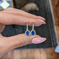 1.00&nbsp;Ct.Tw.Total Carat Weight Blue Sapphire and Natural Diamond Pave Earrings, 14K White Gold Life Style
