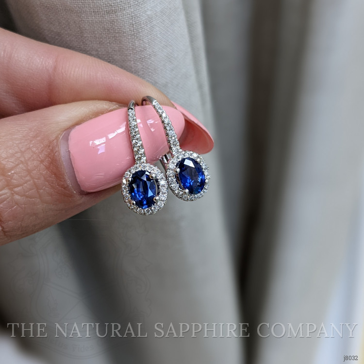 1.00 Ct.Tw. Blue Sapphire and Natural Diamond Pave Earrings, 14K White Gold