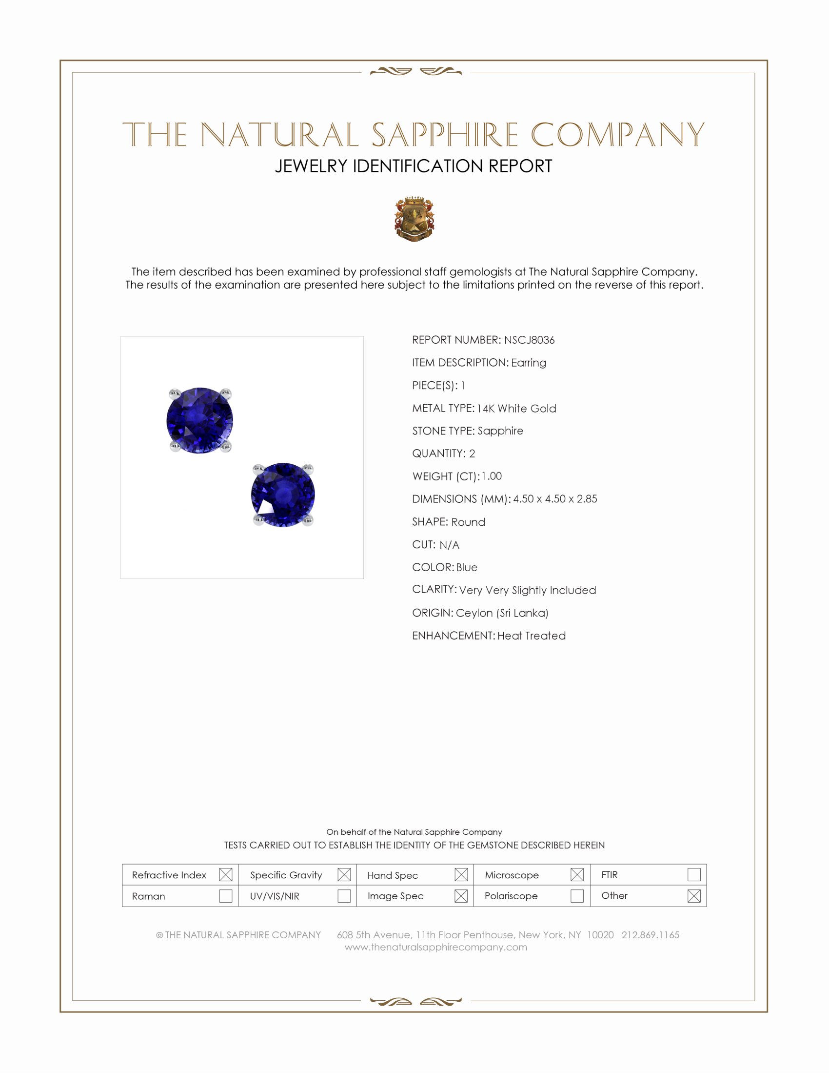 1.00 Ct.Tw. Blue Sapphire Studs Earrings, 14K White Gold