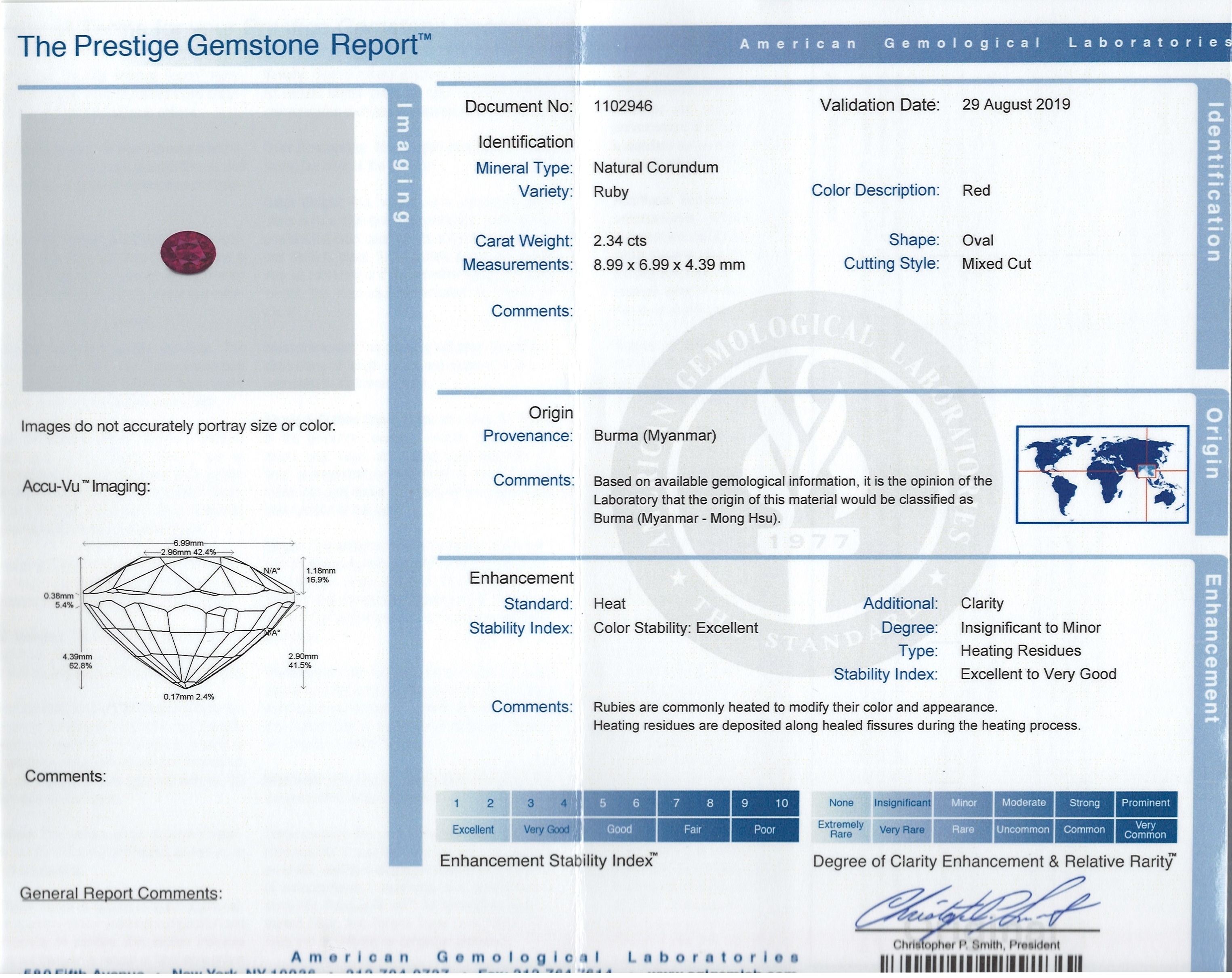 2.34 Ct. Ruby and Natural Diamond Three Stone Ring, Platinum 950