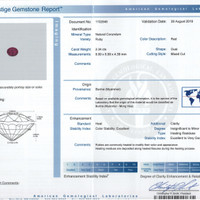 2.34 Ct. Ruby and Natural Diamond Three Stone Ring, Platinum 950 Scan Report