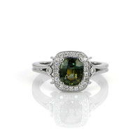 1.71 Ct. Green Sapphire and Natural Diamond Antique Style Ring, 14K White Gold Video