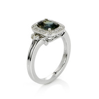 1.71 Ct. Green Sapphire and Natural Diamond Antique Style Ring, 14K White Gold Image