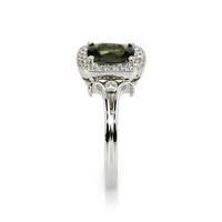 1.71 Ct. Green Sapphire and Natural Diamond Antique Style Ring, 14K White Gold Image