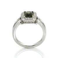 1.71 Ct. Green Sapphire and Natural Diamond Antique Style Ring, 14K White Gold Image