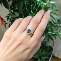 1.71 Ct. Green Sapphire and Natural Diamond Antique Style Ring, 14K White Gold Life Style