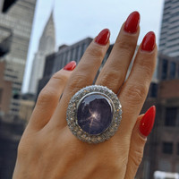 48.40 Ct. Sapphire Natural Diamond Antique Style Ring, Platinum 950 Life Style
