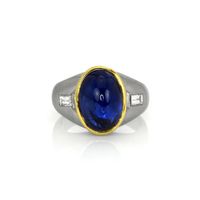 8.00 Ct. Sapphire Natural Diamond Men's Ring, 18K White & Yellow Video