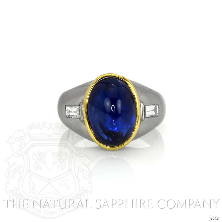 8.00 Ct. Blue Sapphire and Natural Diamond Men's Ring, 18K White & Yellow