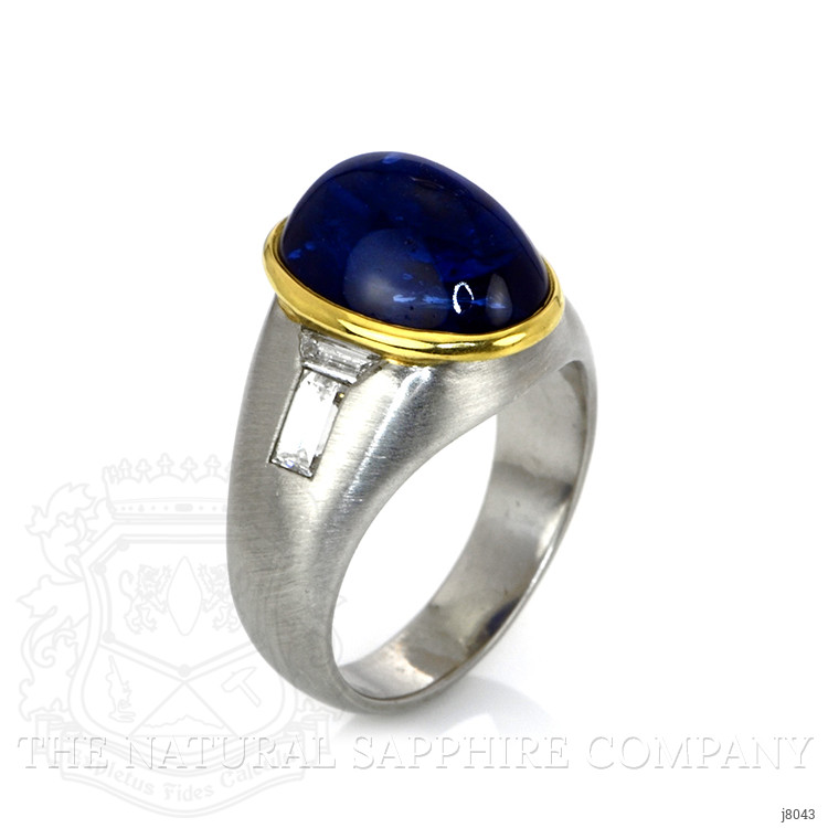 8.00 Ct. Blue Sapphire and Natural Diamond Men's Ring, 18K White & Yellow