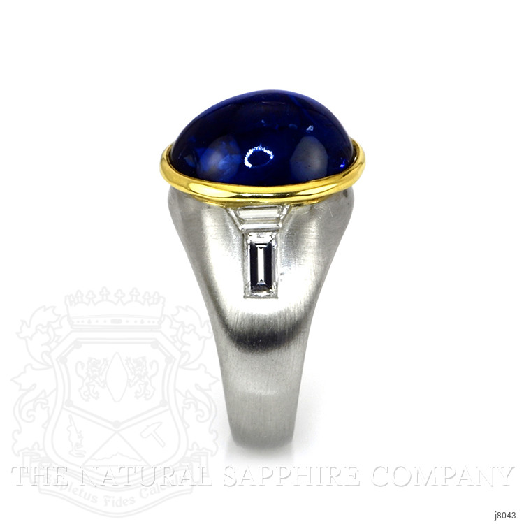 8.00 Ct. Blue Sapphire and Natural Diamond Men's Ring, 18K White & Yellow