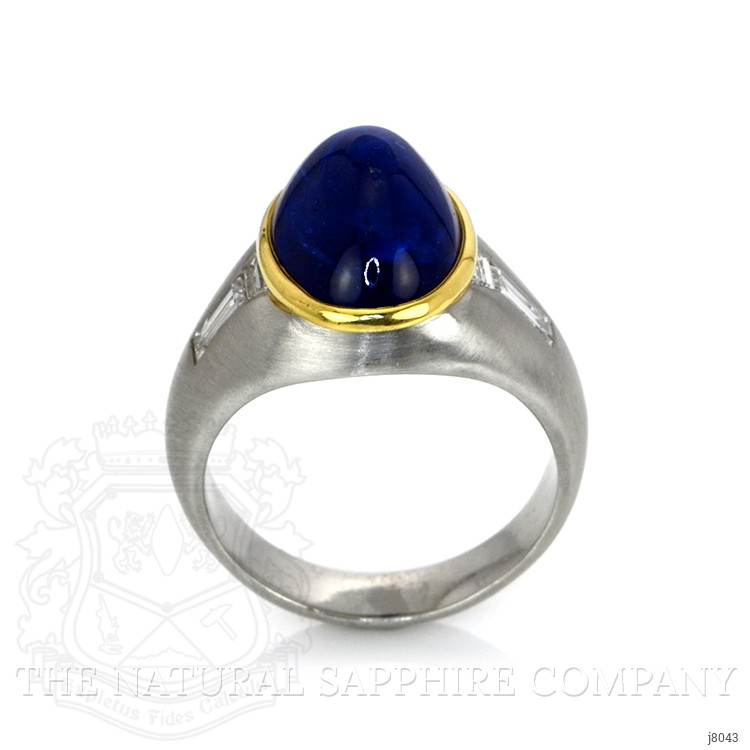 8.00 Ct. Blue Sapphire and Natural Diamond Men's Ring, 18K White & Yellow