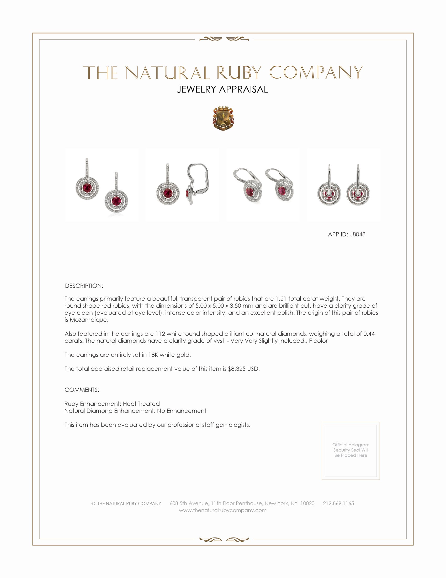 1.21 Ct.Tw. Ruby and Natural Diamond Halo Earrings, 18K White Gold