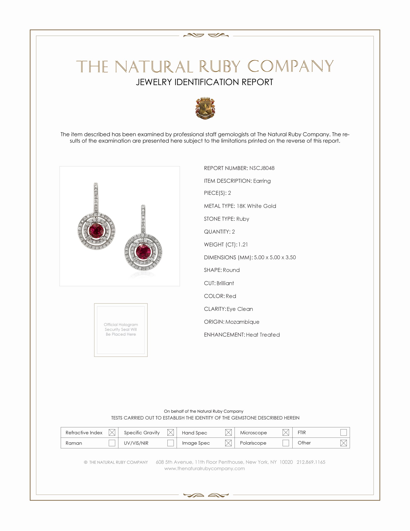 1.21 Ct.Tw. Pinkish Red Ruby and Natural Diamond Pave Earrings, 18K White Gold