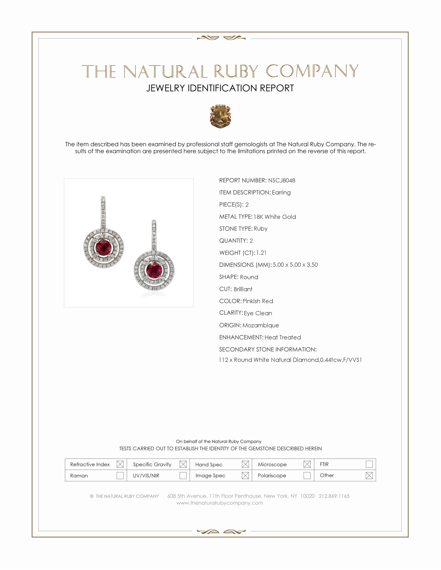 1.21 Ct.Tw. Ruby Natural Diamond Halo Earrings, 18K White Gold