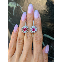 1.21 Ct.Tw.Total Carat Weight Ruby and Natural Diamond Halo Earrings, 18K White Gold Life Style