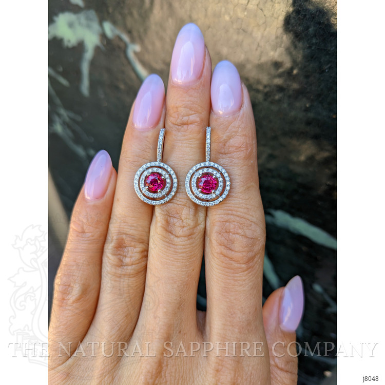1.21 Ct.Tw. Ruby and Natural Diamond Halo Earrings, 18K White Gold