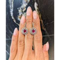 1.21 Ct.Tw.Total Carat Weight Ruby and Natural Diamond Halo Earrings, 18K White Gold Life Style