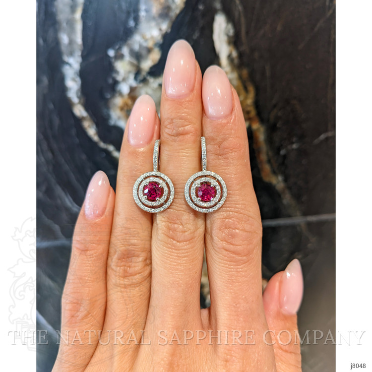 1.21 Ct.Tw. Ruby and Natural Diamond Halo Earrings, 18K White Gold