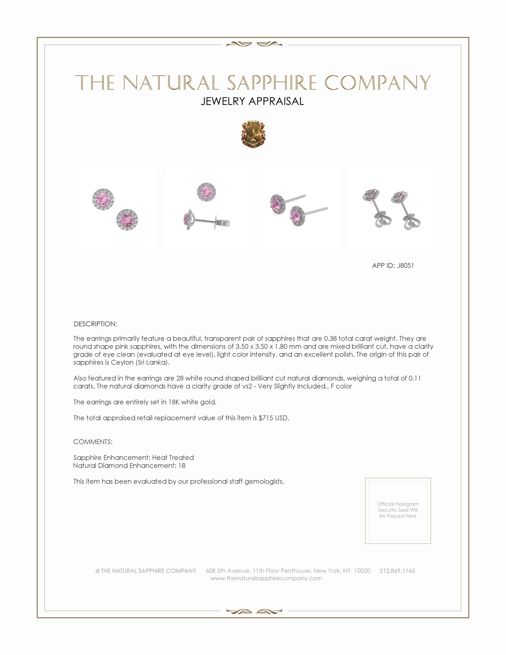 0.38 Ct.Tw. Pink Sapphire and Natural Diamond Pave Earrings, 18K White Gold