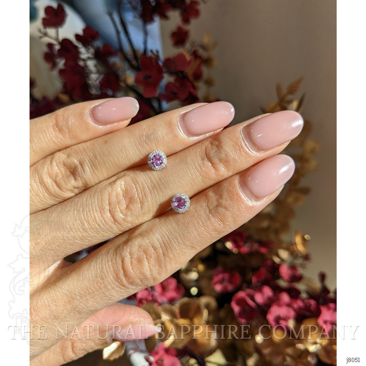 0.38 Ct.Tw. Pink Sapphire and Natural Diamond Pave Earrings, 18K White Gold